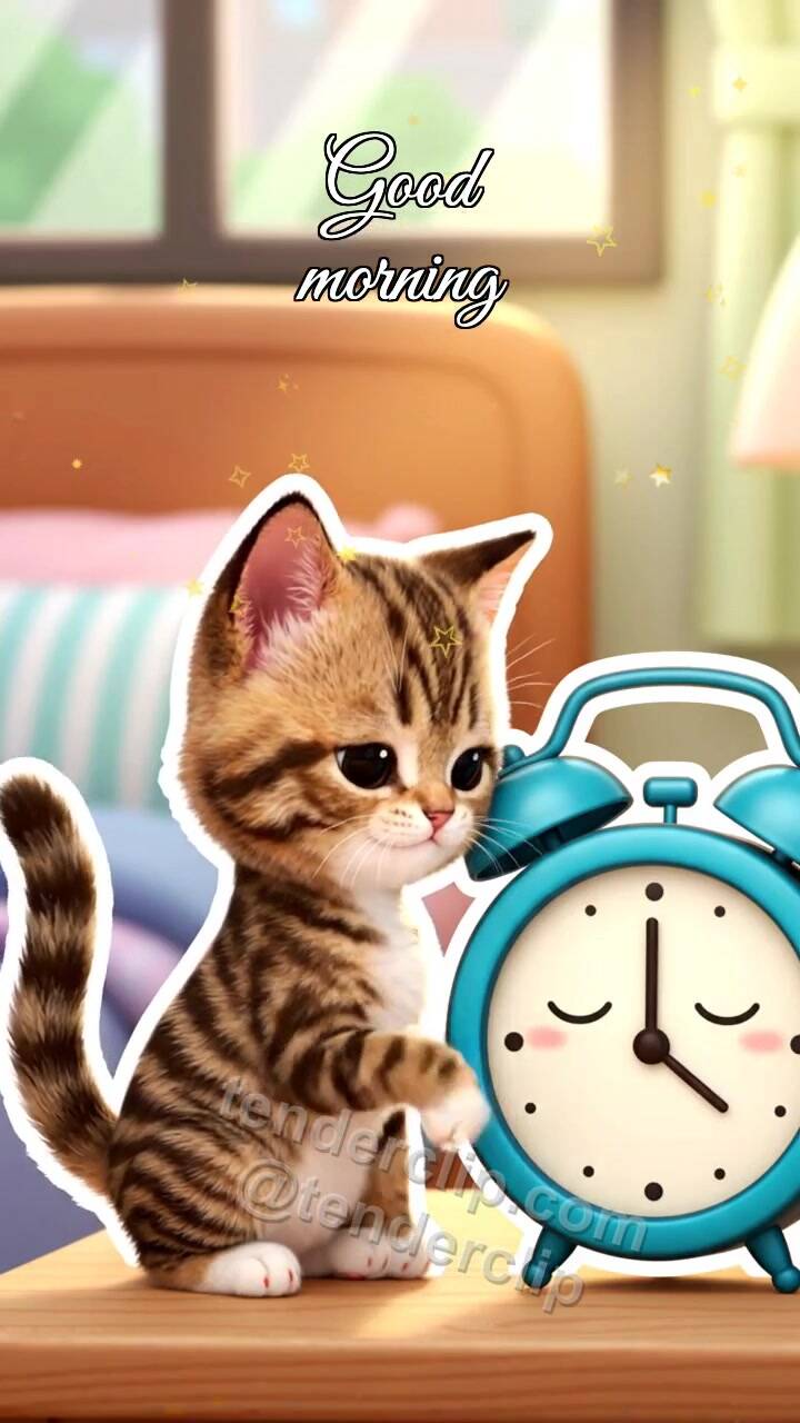 Good morning: a kitten wakes the alarm clock