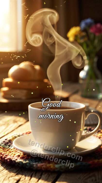 Good morning: coffee steam draws a smile