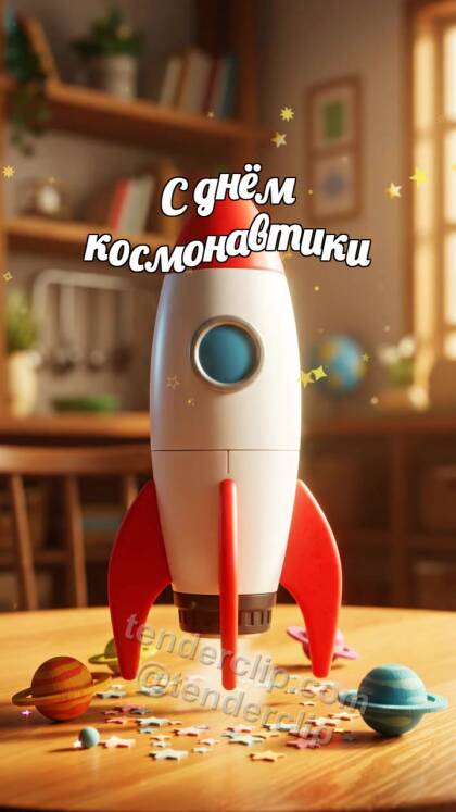 С днём космонавтики: игрушечная ракета взлетает со стола