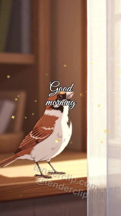 Good morning: a sparrow opens the window view
