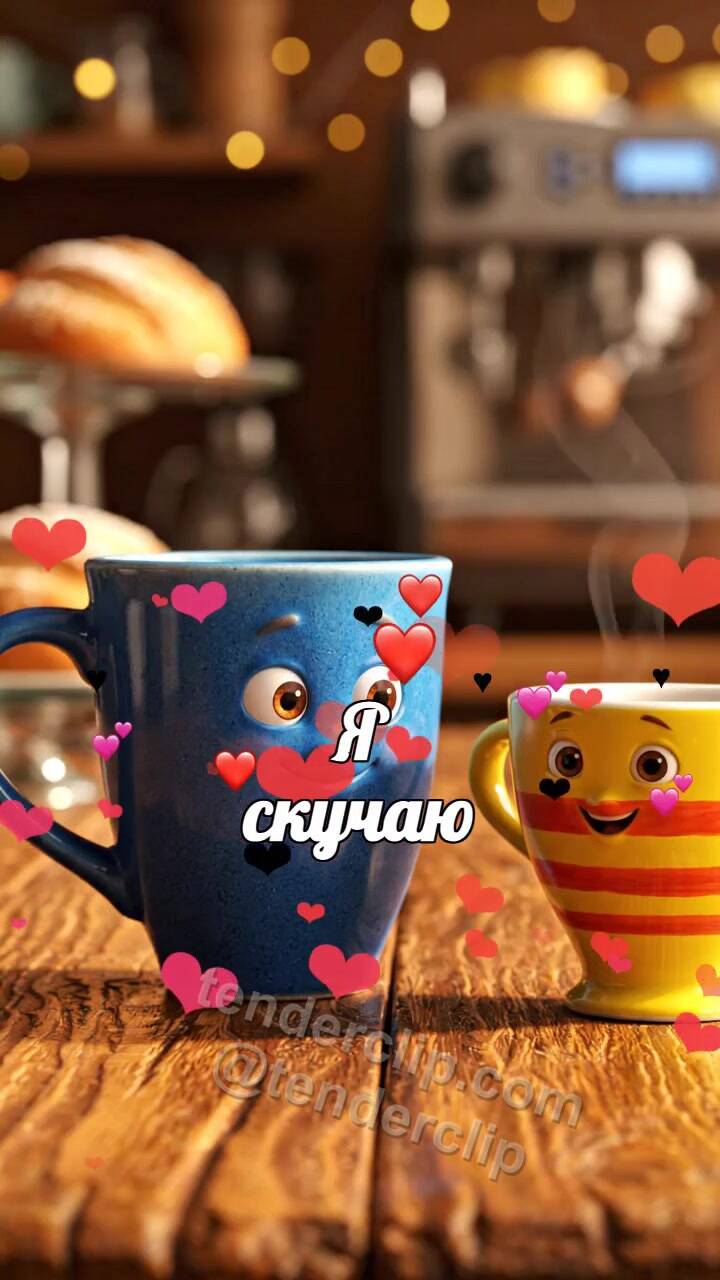 Я скучаю: две чашки медленно сближаются