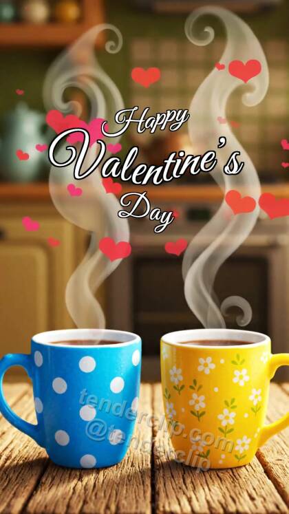Happy Valentine’s Day: two cups make heart steam