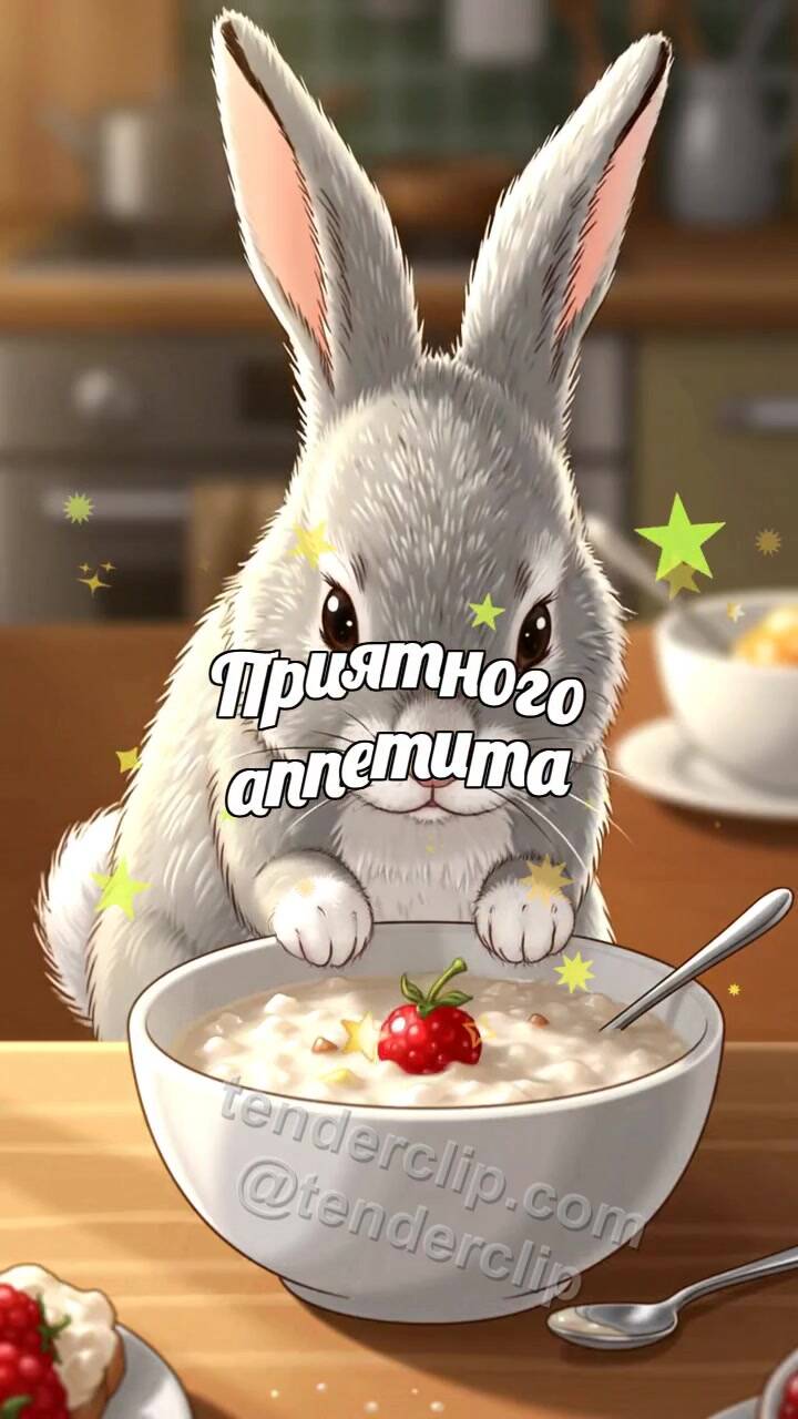 Приятного аппетита: зайчонок приносит ягоду к каше