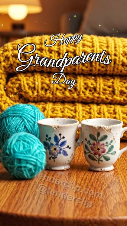 Happy Grandparents Day: two old cups meet by a blanket