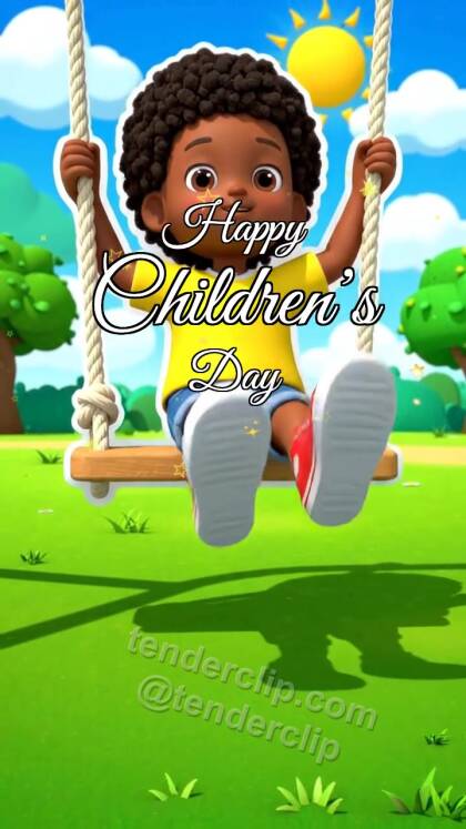 Happy Children’s Day: child swings on a playground swing