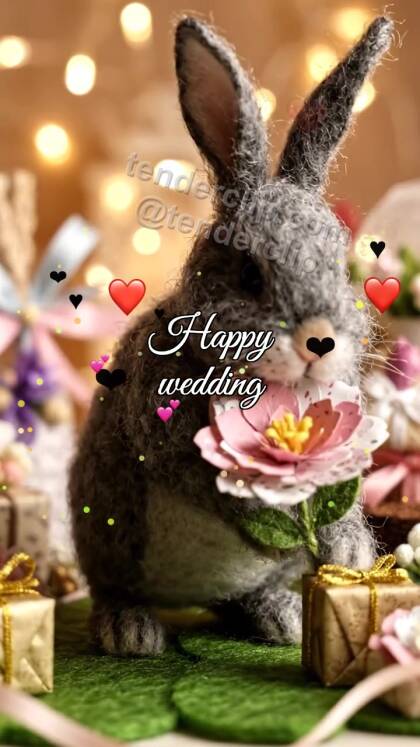 Happy wedding: bunny offers a flower