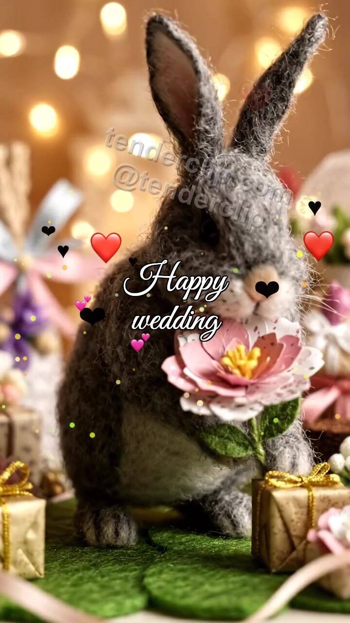 Happy wedding: bunny offers a flower