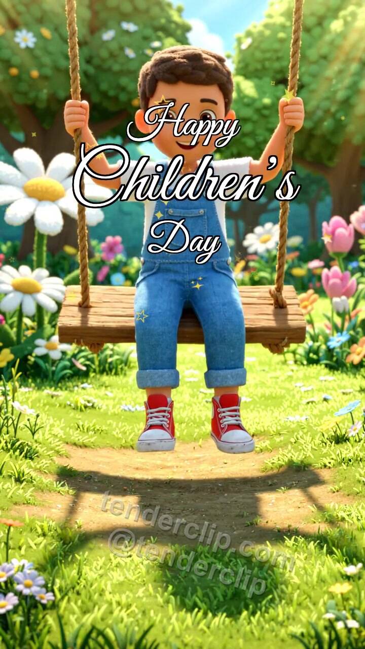Happy Children’s Day: child swings on a playground swing