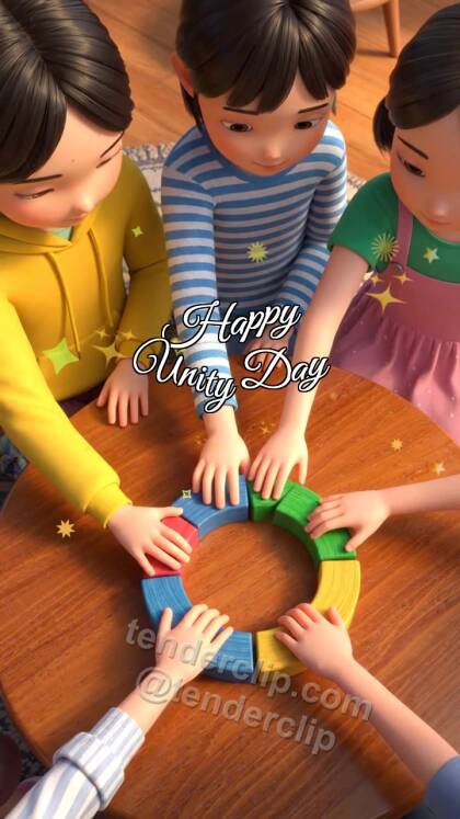 Happy Unity Day: children build one circle together