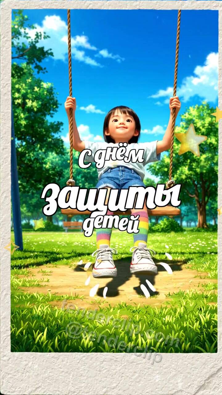 С днём защиты детей: ребёнок качается на качелях