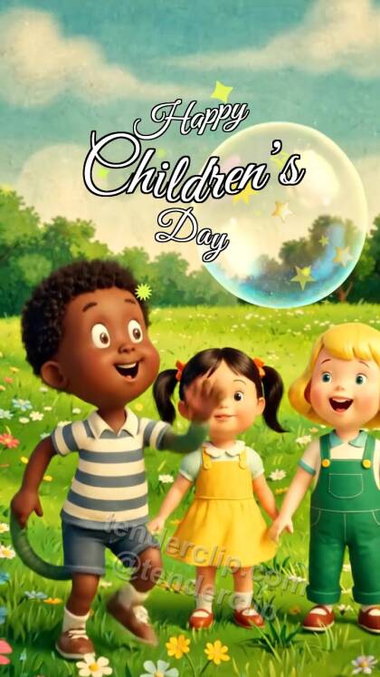 Happy Children’s Day: children chase soap bubbles