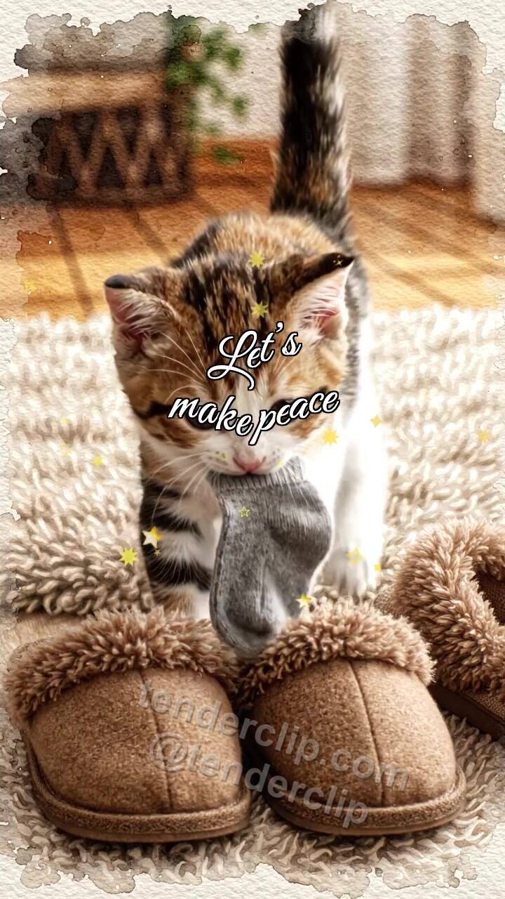 Let’s make peace: kitten returns a stolen sock