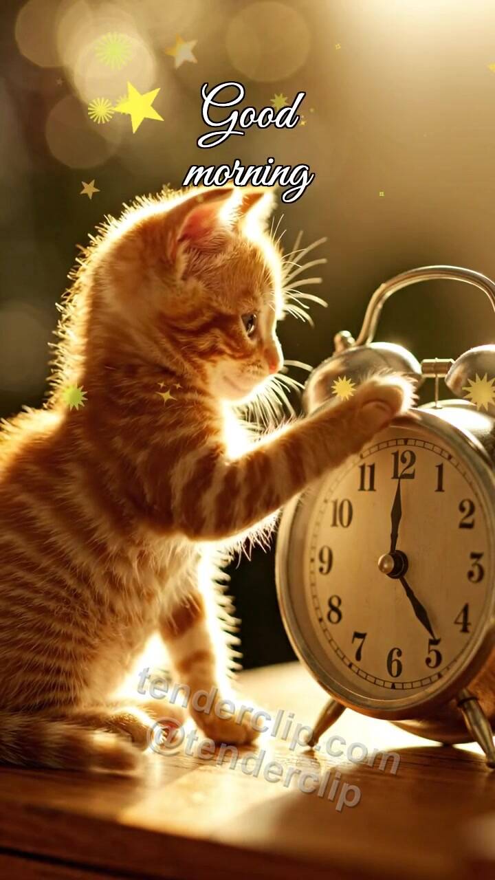 Good morning: a kitten wakes the alarm clock