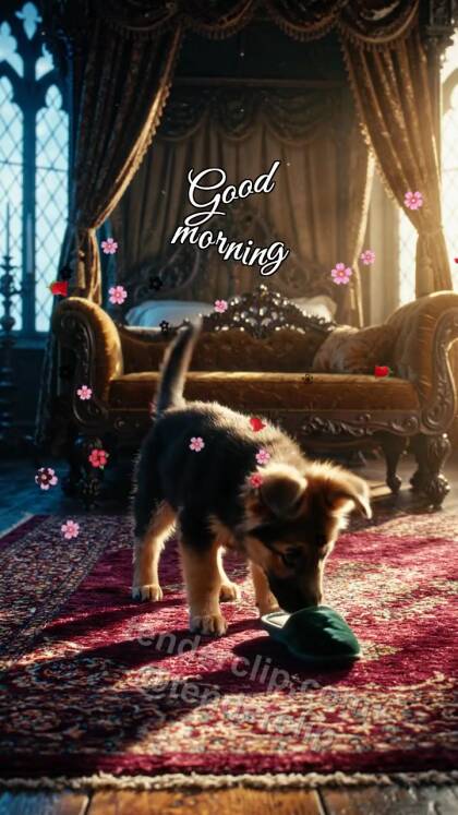 Good morning: a puppy brings slippers