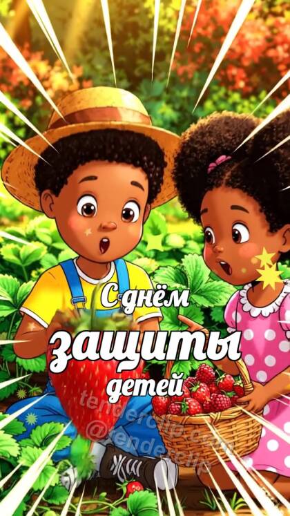 С днём защиты детей: дети собирают клубнику