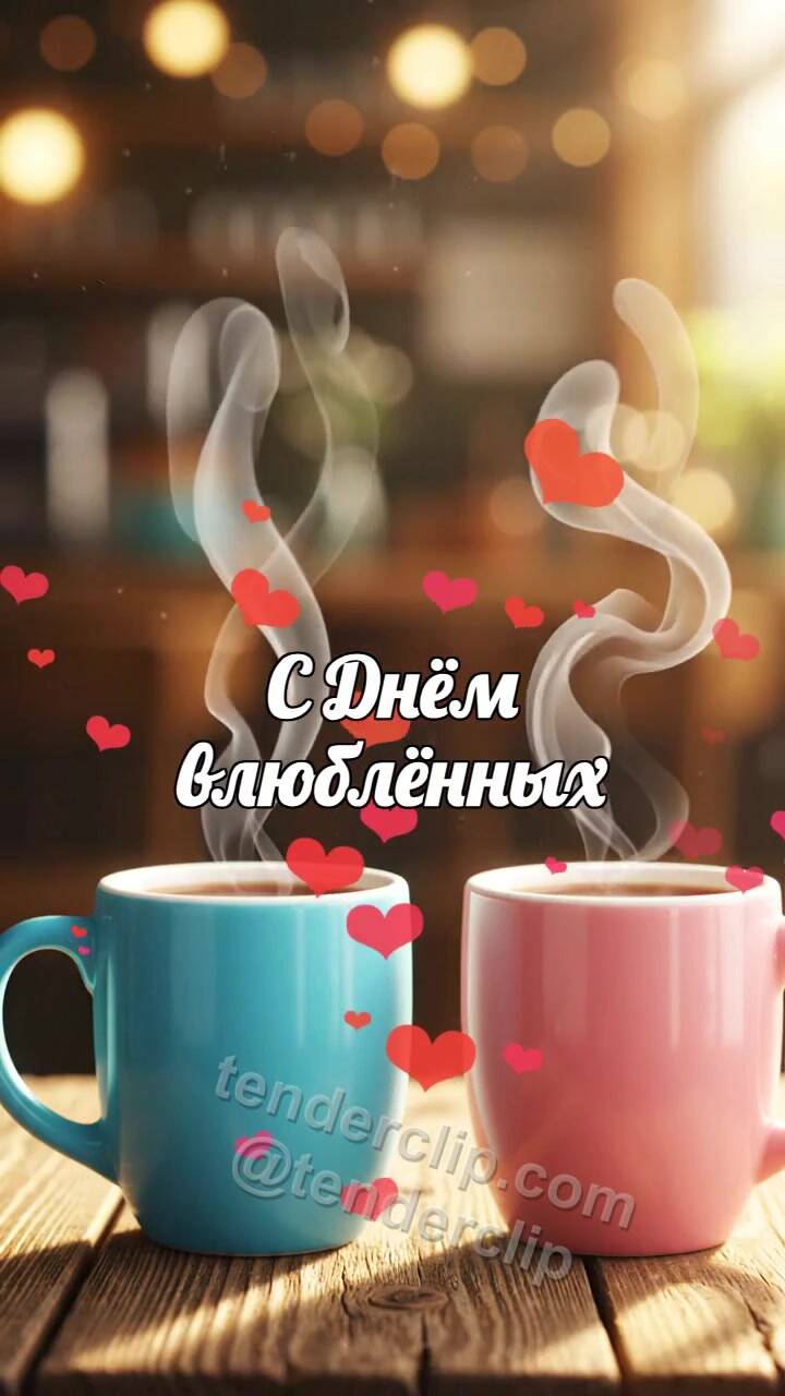 С Днём влюблённых: две чашки образуют сердечный пар