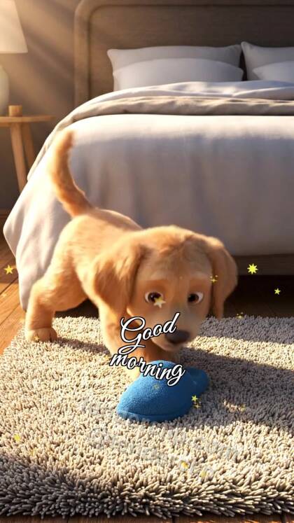 Good morning: a puppy brings slippers