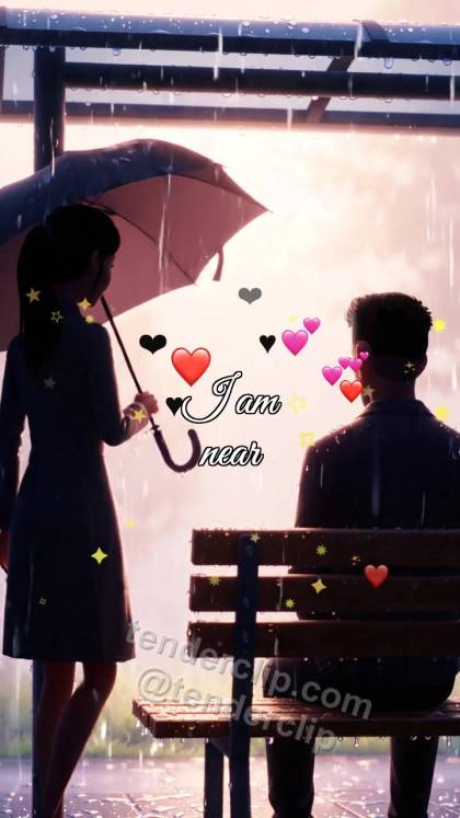 I am near: woman shields a man from rain