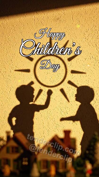 Happy Children’s Day: children shadows draw on a wall