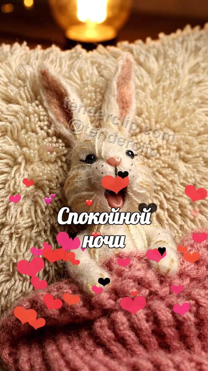 Спокойной ночи: зайчик засыпает под пледом