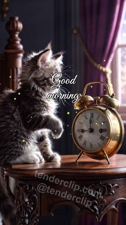 Good morning: a kitten wakes the alarm clock