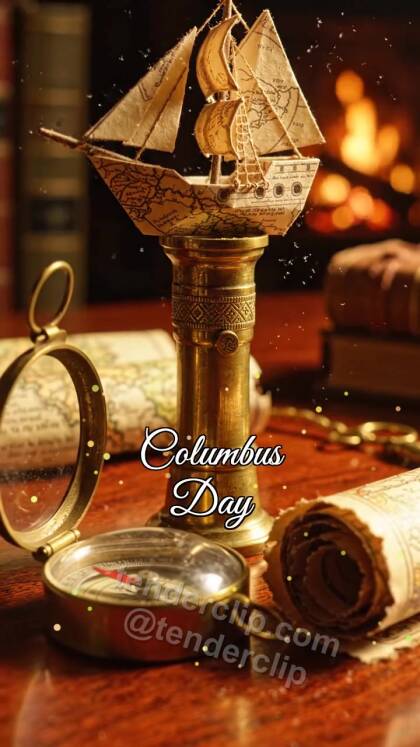 Columbus Day: objects gather around the symbol