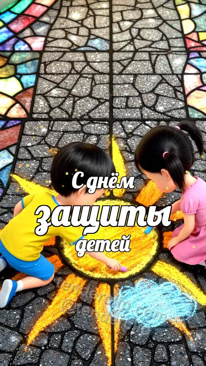 С днём защиты детей: дети рисуют солнце мелом