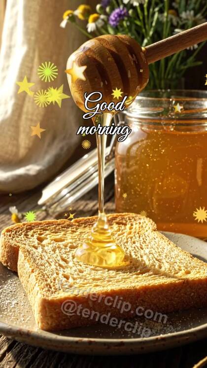 Good morning: honey drop lands on toast
