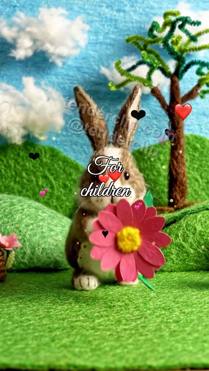 For children: bunny offers a flower