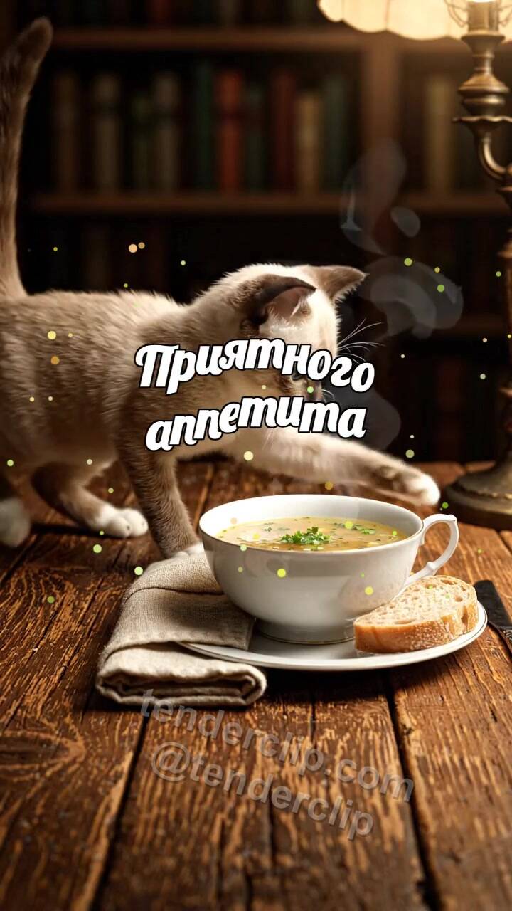 Приятного аппетита: котёнок ставит хлеб к тарелке