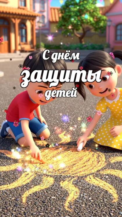 С днём защиты детей: дети рисуют солнце мелом