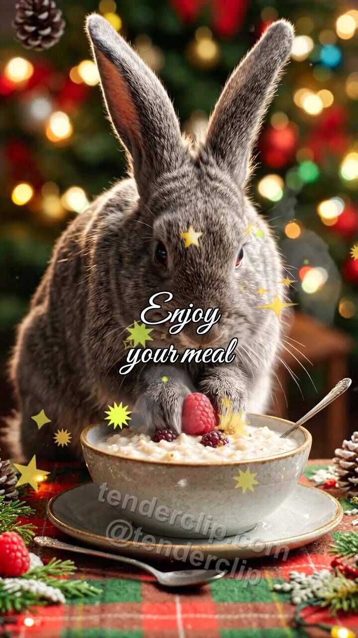 Enjoy your meal: bunny brings berry to porridge