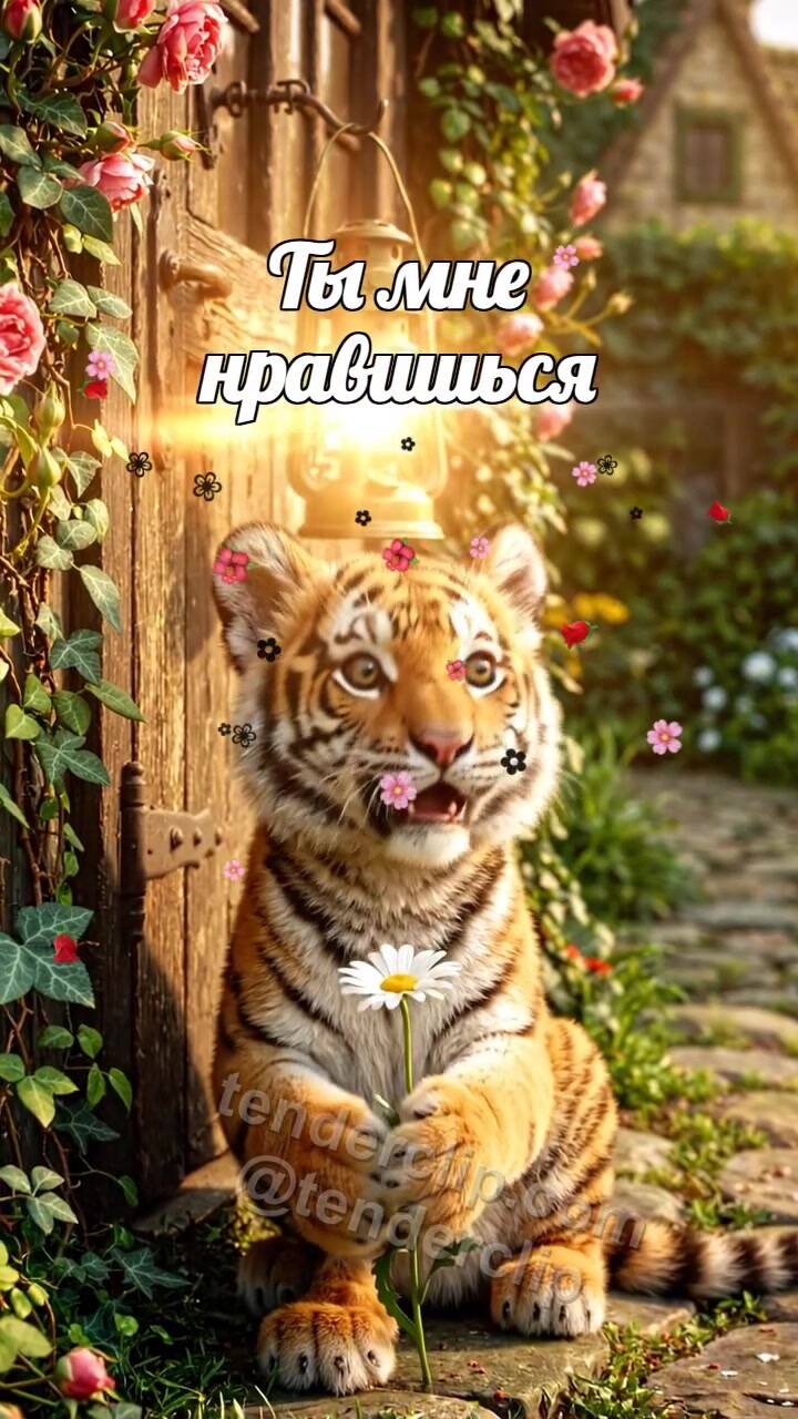 Ты мне нравишься: тигрёнок смущается с фонариком