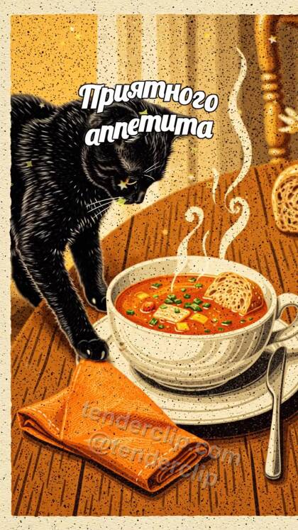 Приятного аппетита: котёнок ставит хлеб к тарелке