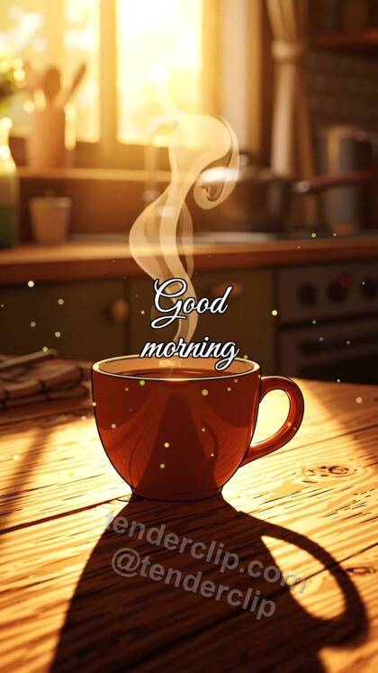 Good morning: cup slides to a sleepy window