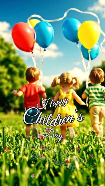 Happy Children’s Day: children run with balloons