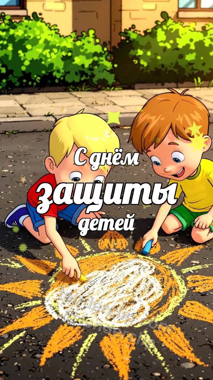 С днём защиты детей: дети рисуют солнце мелом
