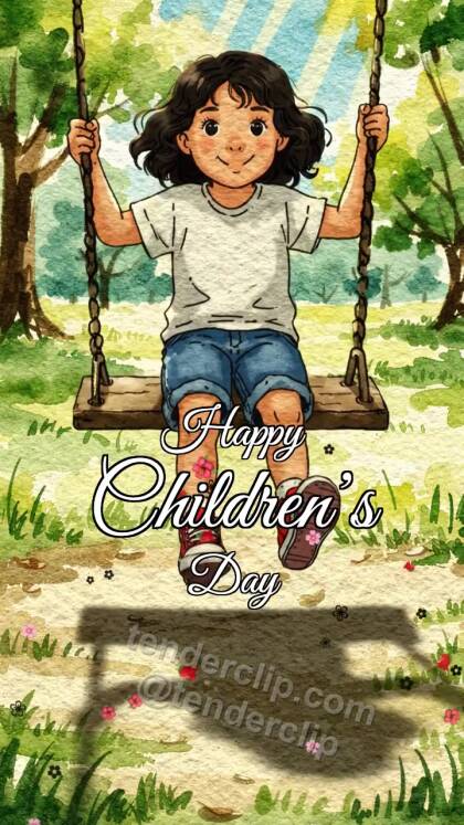 Happy Children’s Day: child swings on a playground swing