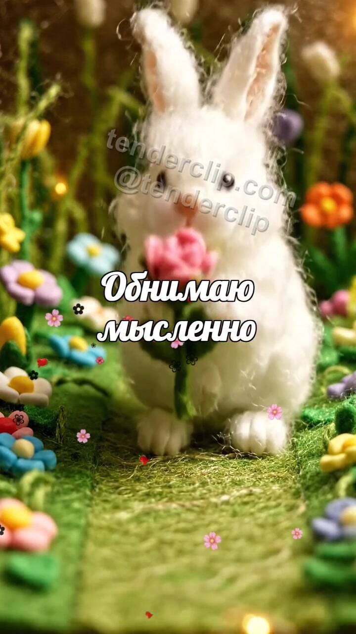 Обнимаю мысленно: зайчик протягивает цветок