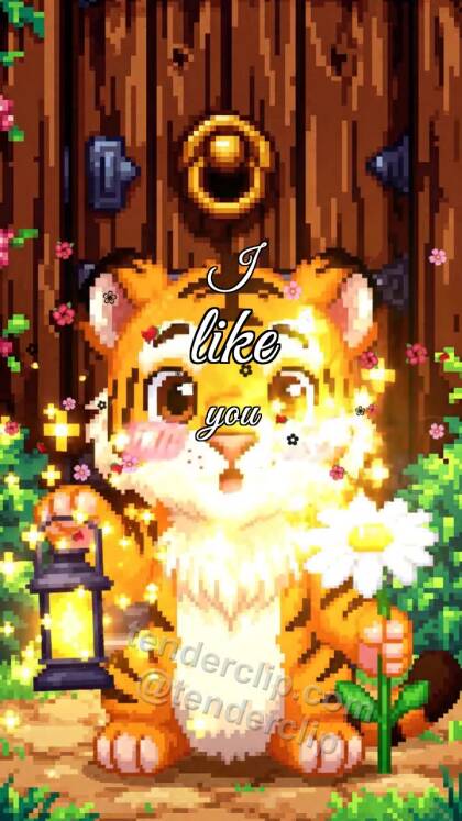 I like you: tiger cub gets shy with a lantern