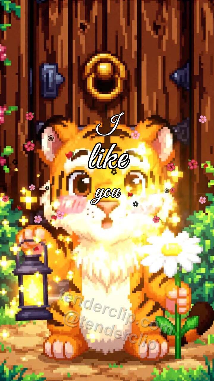 I like you: tiger cub gets shy with a lantern