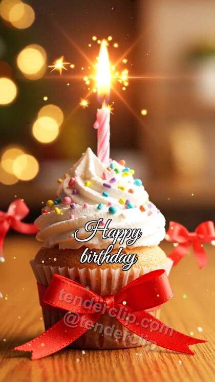 Happy birthday: cupcake candle lights up