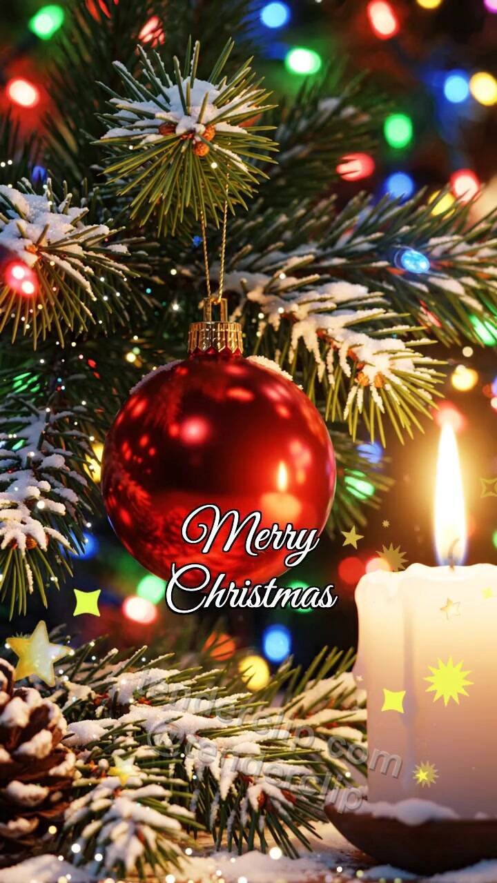 Merry Christmas: ornament sways beside a candle