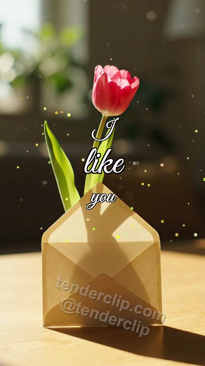 I like you: shy envelope hides behind a flower