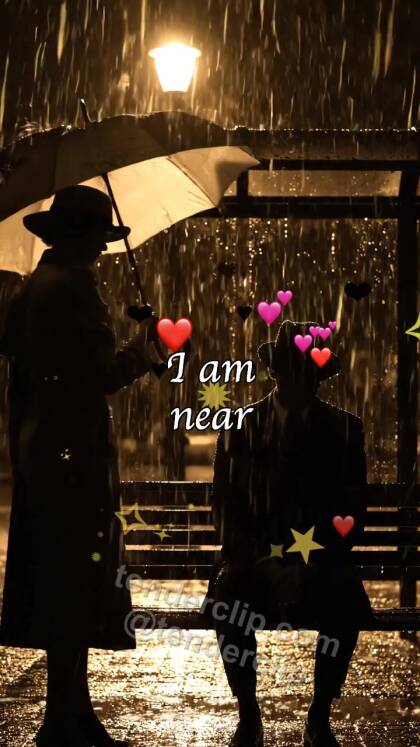 I am near: woman shields a man from rain