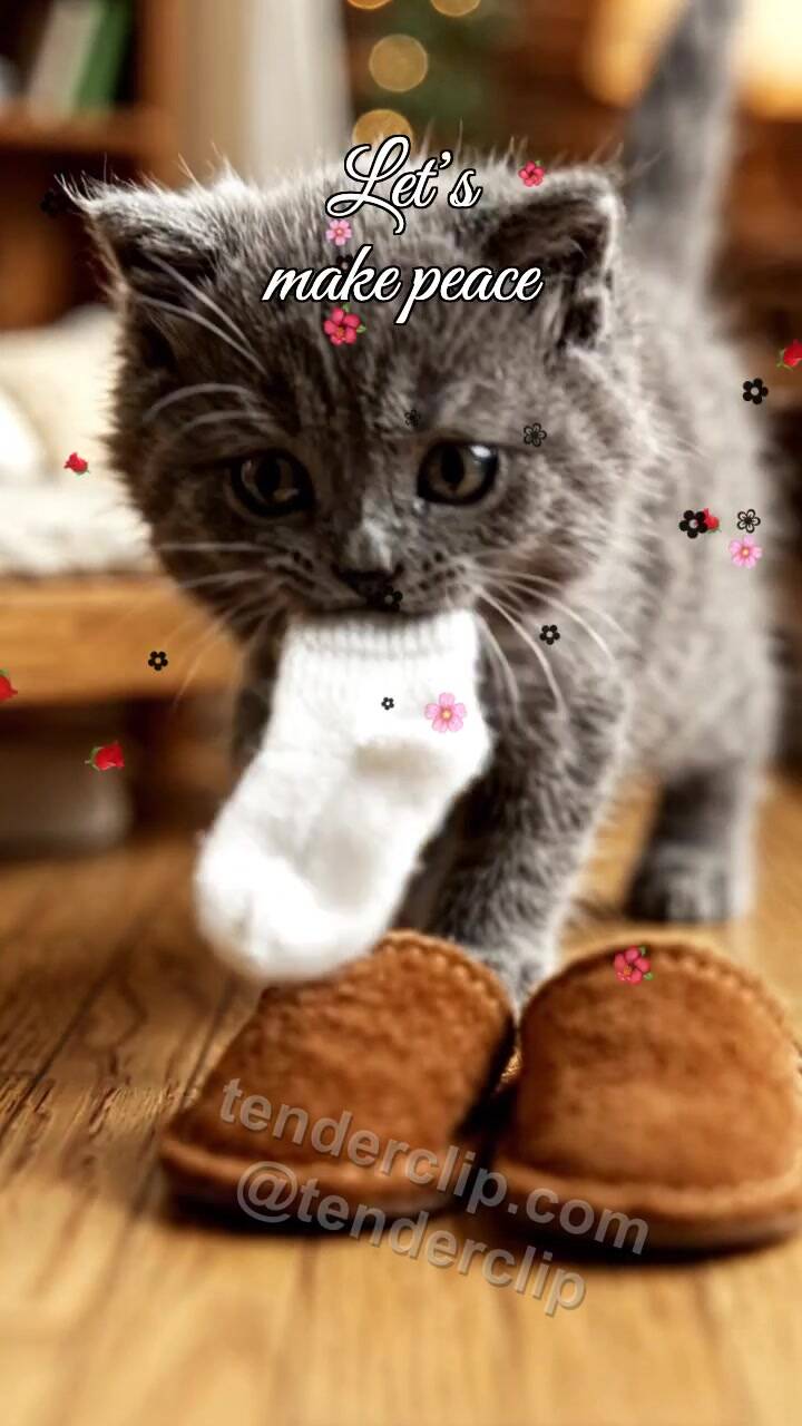 Let’s make peace: kitten returns a stolen sock