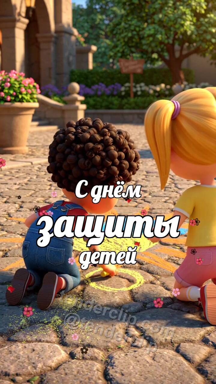 С днём защиты детей: дети рисуют солнце мелом