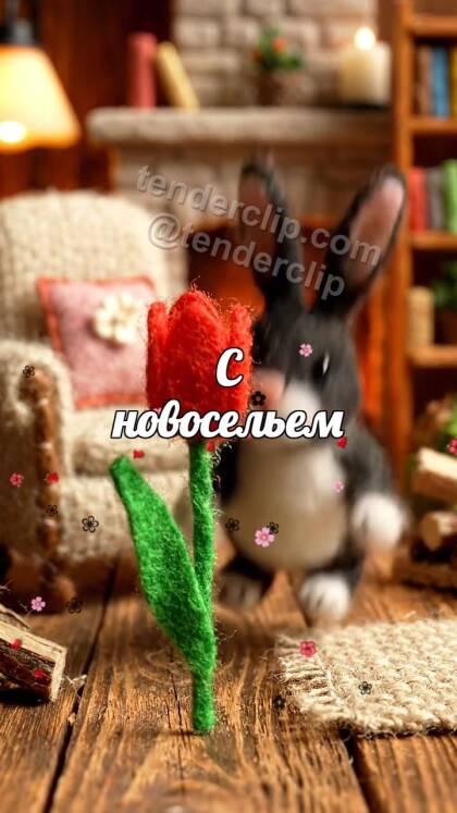 С новосельем: зайчик протягивает цветок