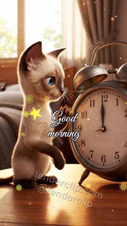 Good morning: a kitten wakes the alarm clock