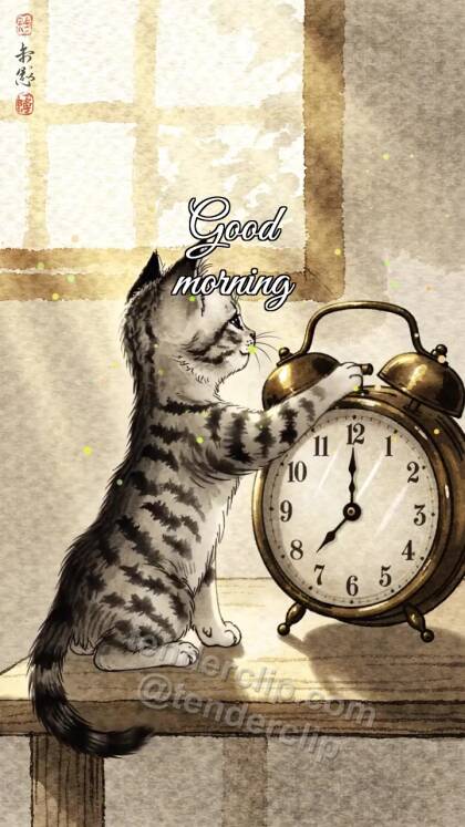 Good morning: a kitten wakes the alarm clock